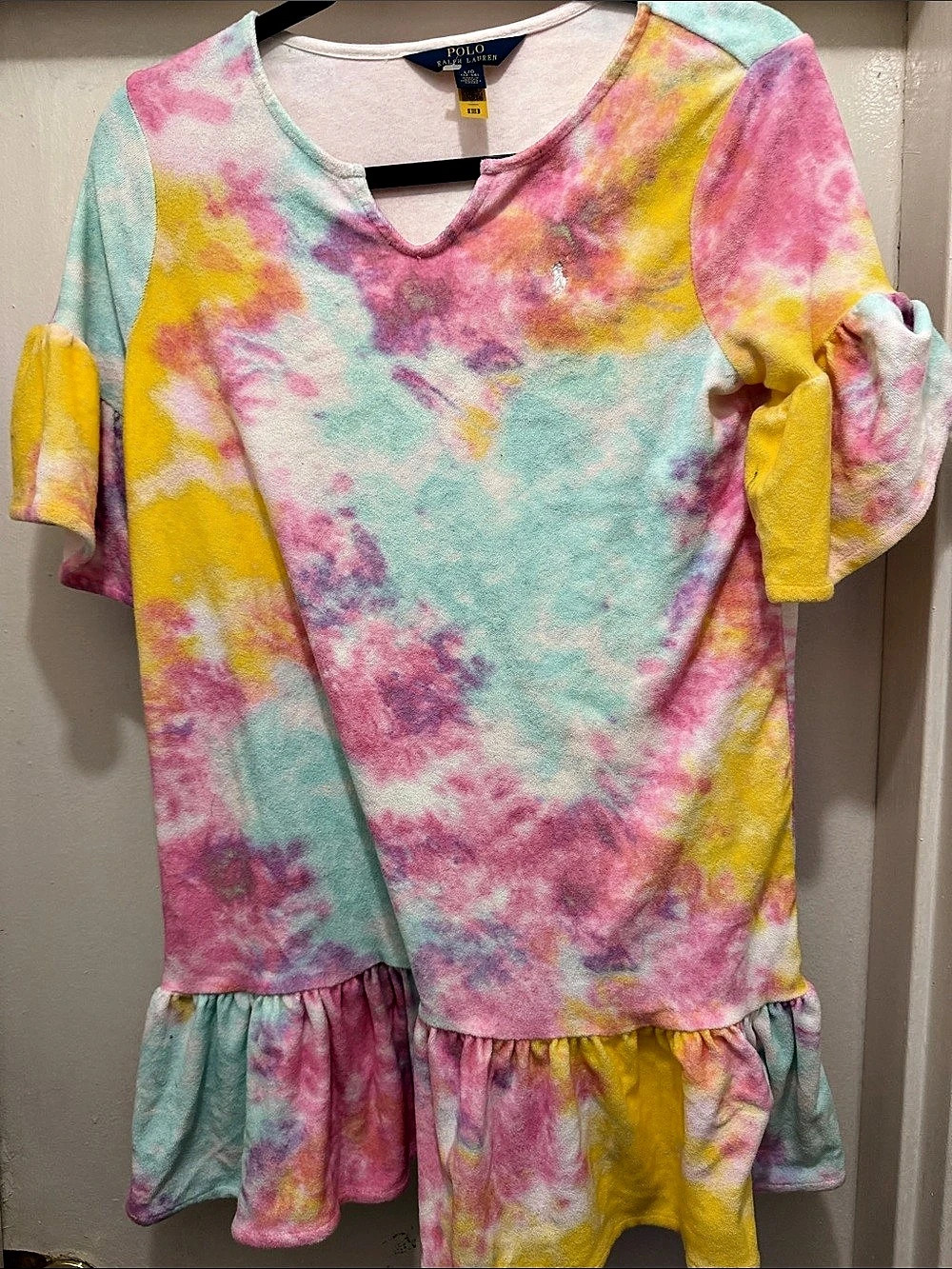 Polo Ralph Lauren Girls Tie-Dye Terry Dress Pink & Yellow Large